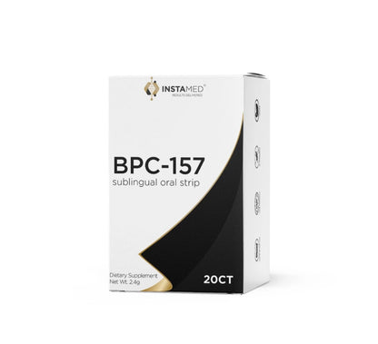 Instamed BPC-157 peptide sublingual oral strips, 20-count box, from the LADA Beauty studio in Las Cruces