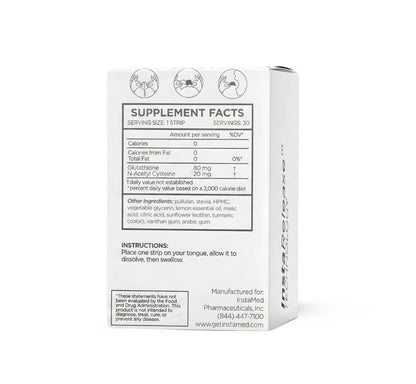 Back of Instamed supplement box with Supplement Facts and directions, at LADA Beauty serving Las Cruces, NM
