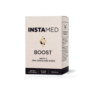 Instamed Boost MOTS-C peptide tropical oral dissolving strips box, at LADA Beauty serving Las Cruces, NM